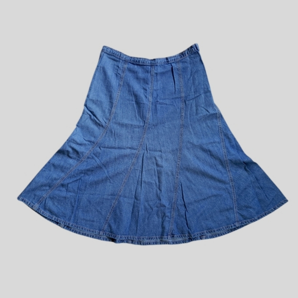 Vintage Gap Jeans Long Denim Maxi Skirt Blue 12 Boho Y2K Lightweight Bell Shaped